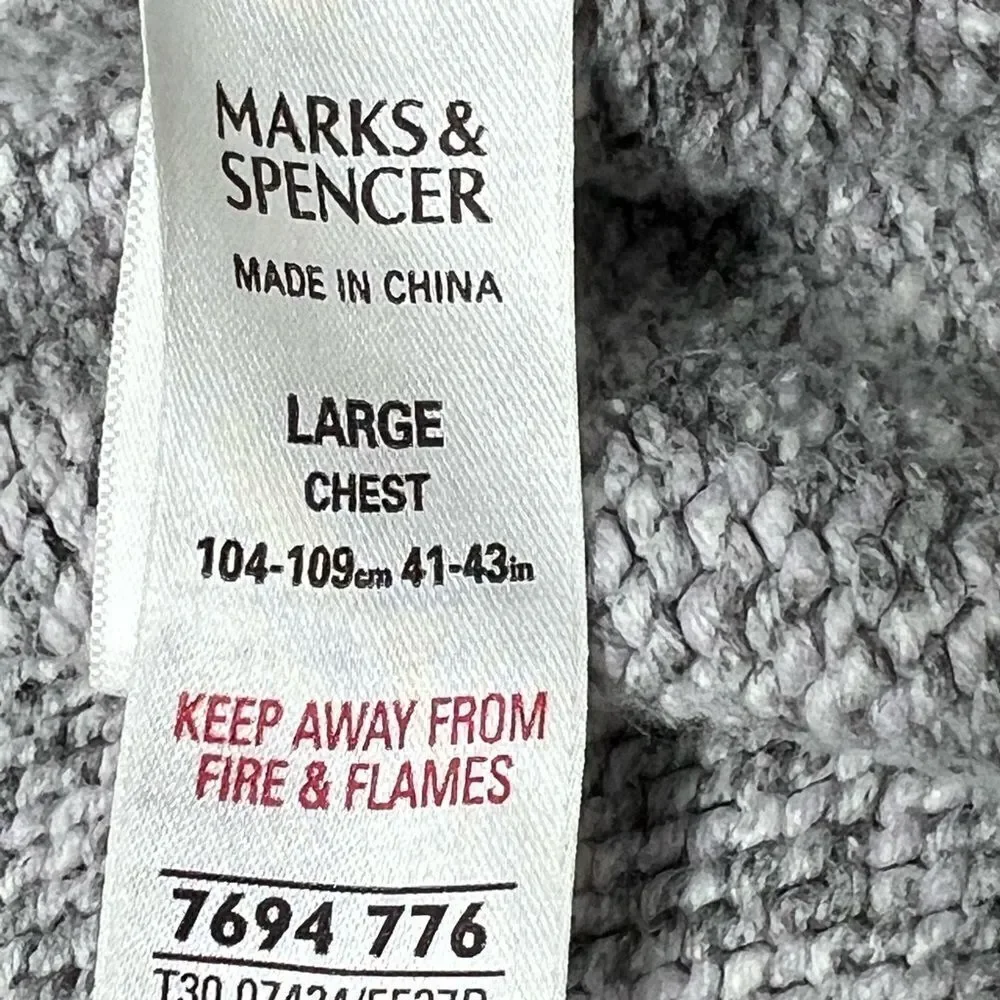 Marks & Spencer Vintage Knit Cotton Sweater 4 buttons Gray Mock Neck Size L